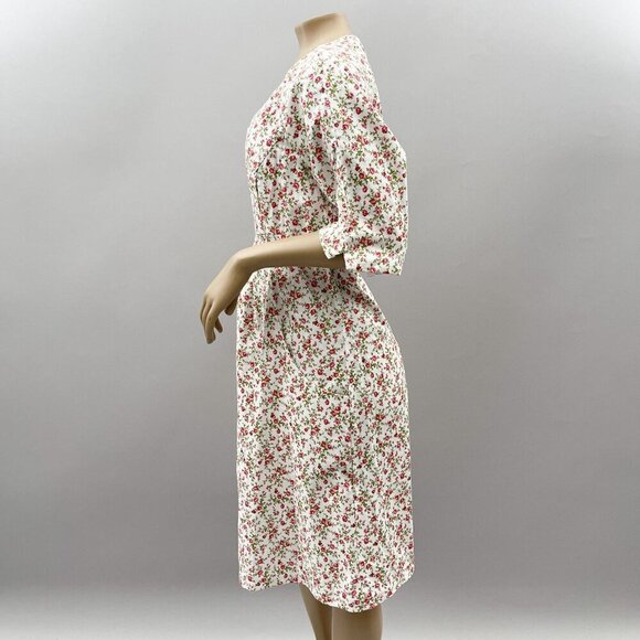 Vintage Handmade Floral Dress White & Pink Pleated Cottage Garden Scoop S/M - Picture 8 of 10